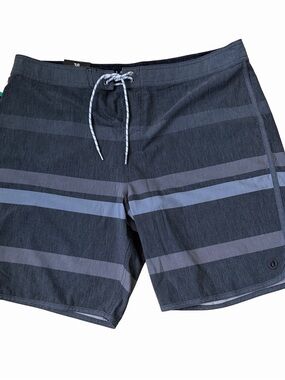 NWT Hang Ten Sz 38 Board Shorts Light Gray Horizontal Stripe Back Pocket